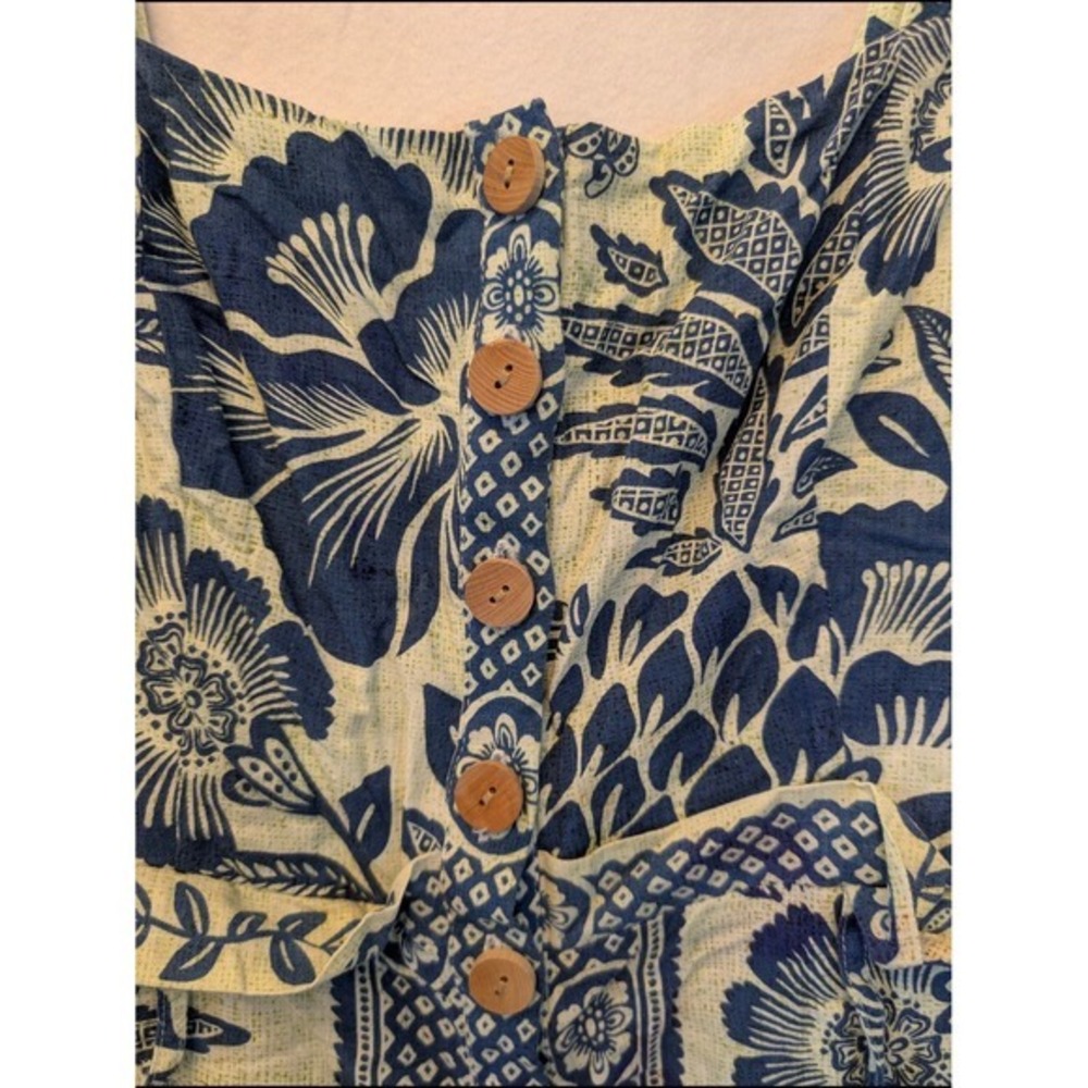 Farm Rio Blue Pineapple Floral Button Front Smocked Back Romper Small SN 300714 - Picture 7 of 14